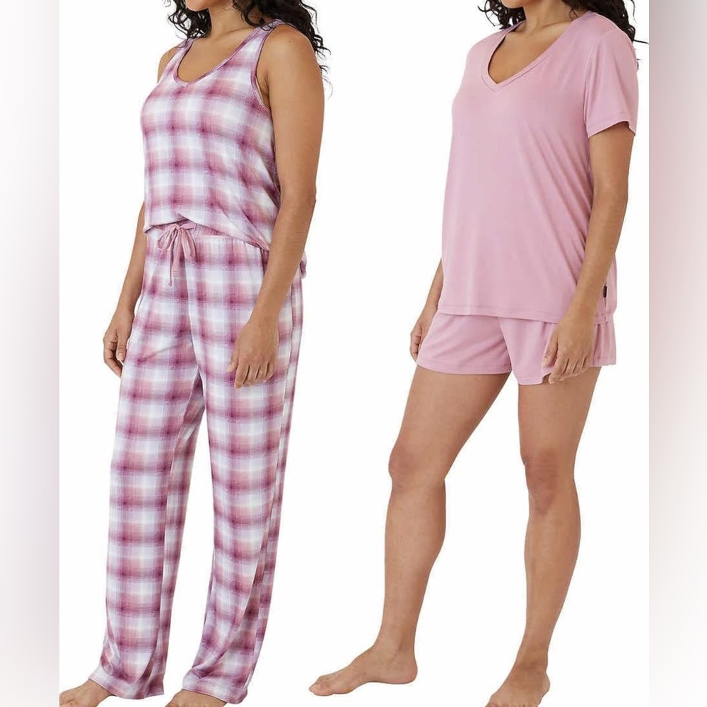 Eddie Bauer Women's 4-Piece Sleep Set, Tank, Tee, Short, Pant size M Tea Rose